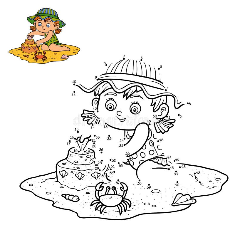Loteria liczbowa dla dzieci dziewczyna plażowa trochę royalty ilustracja Loteria liczbowa dla dzieci dziewczyna plażowa trochę royalty ilustracja