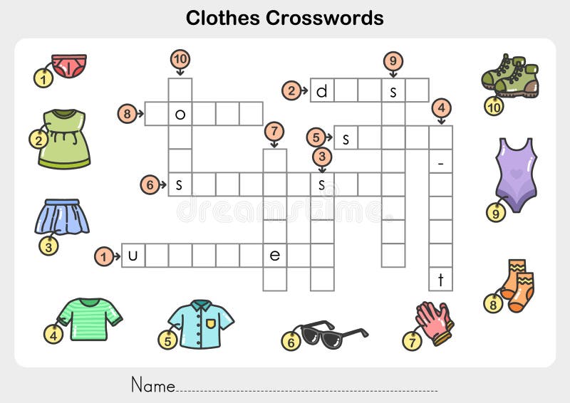 Clothes Crosswords - Worksheet for Education. Stock Vector - Illustration  of include, lothes: 148975237