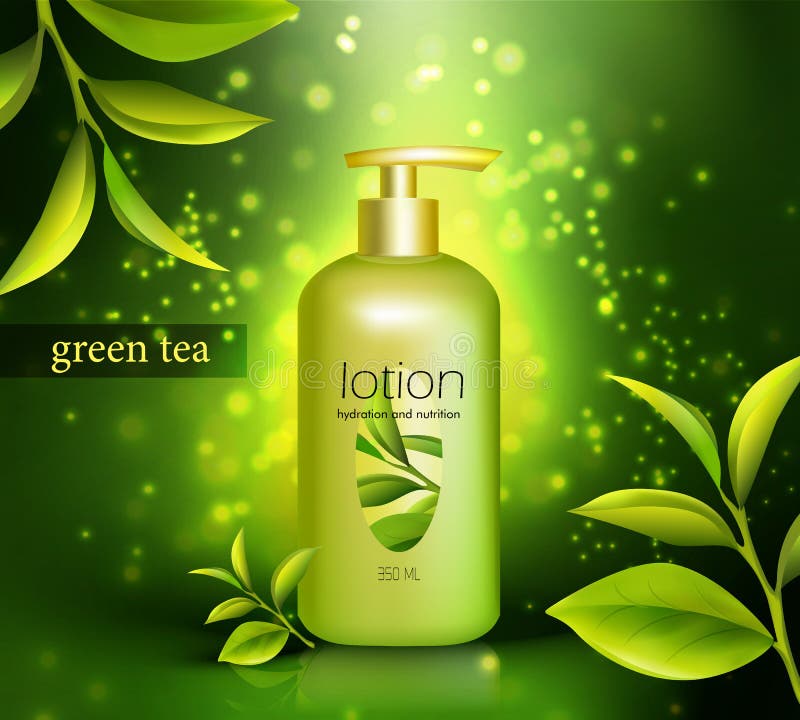 Lotion with Green Tea Illustration Stock Vector Illustration of
