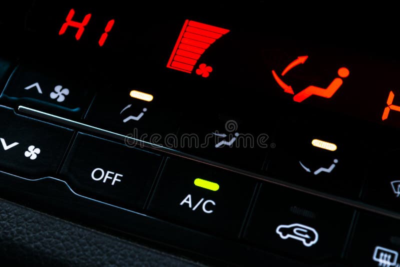 Lotniczy uwarunkowywać guzik wśrodku samochodu Klimatu AC kontrolna jednostka w nowym samochodzie nowożytni samochodowi wnętrze s