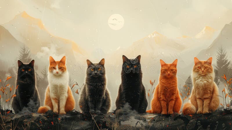 Lots of kittens looking at the camera. A group of different colored cats looking carefully towards the camera royalty free stock photography