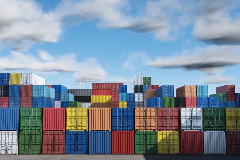 Lots of Long Cargo Containers Stacked at the Terminal Port for Import
