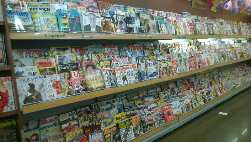 Lots of magazines selling at supermarket