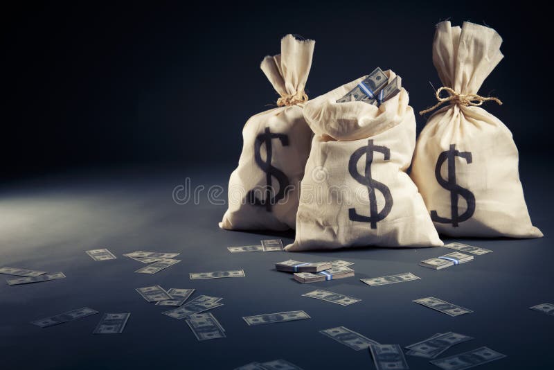Bags Full of Money on a Dark Background Stock Image Image of profit