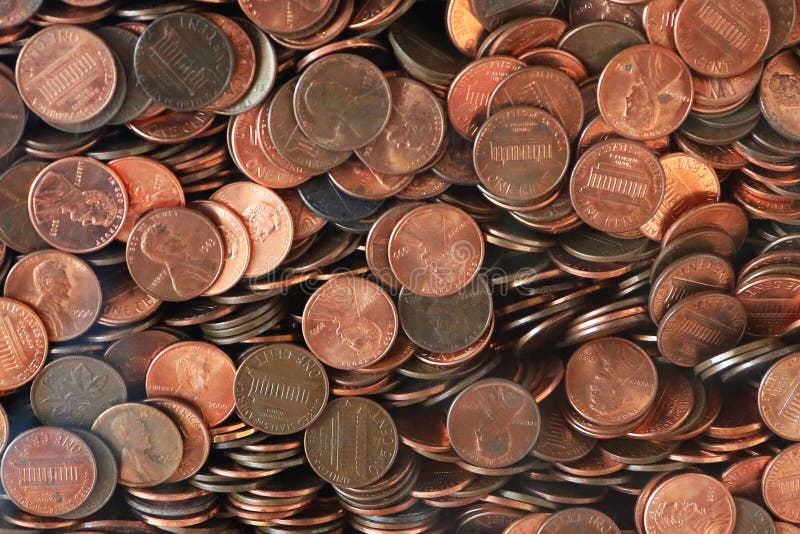 Lots of Pennies, New and Old, Shown at All Angles Stock Image Image