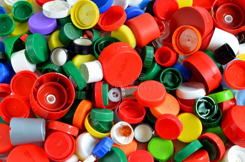 Lots of plastic lids for recycling royalty free stock photography