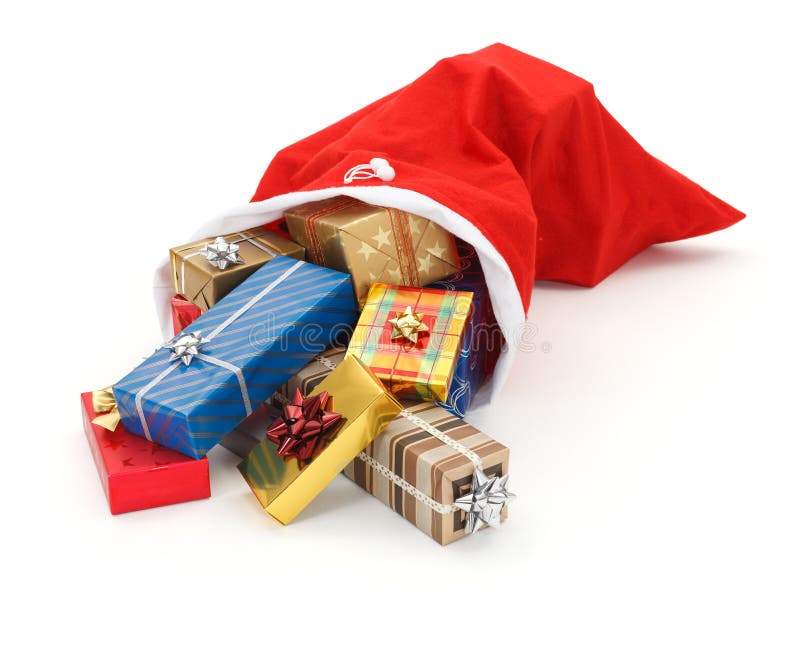 Lots of Presents Pouring from Santa Bag Stock Photo Image of sack, seasonal 22209808