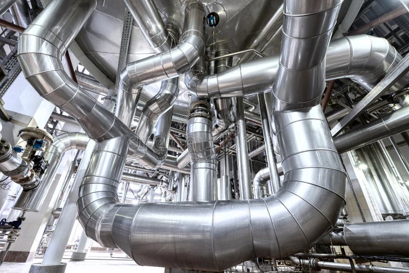 Lots of stainless steel piping. royalty free stock image