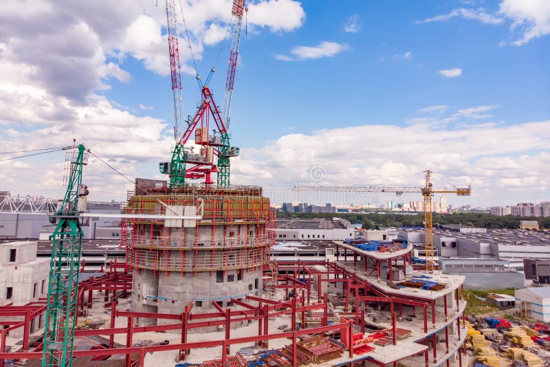 Lots of tower Construction site with cranes and building with blue sky stock photography Lots of tower Construction site with cranes and building with blue sky stock photography