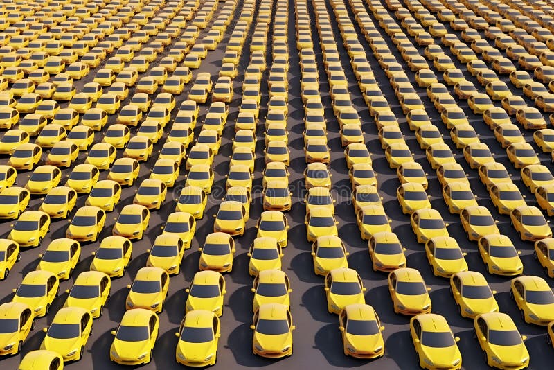 Lots of Yellow Cars for Sale. Neural Network AI Generated Stock
