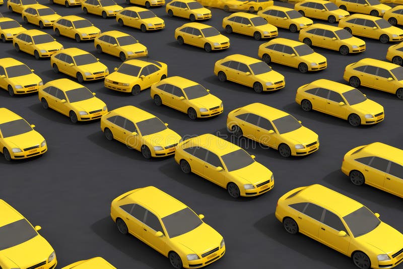 Lots of Yellow Cars for Sale. Neural Network AI Generated Stock