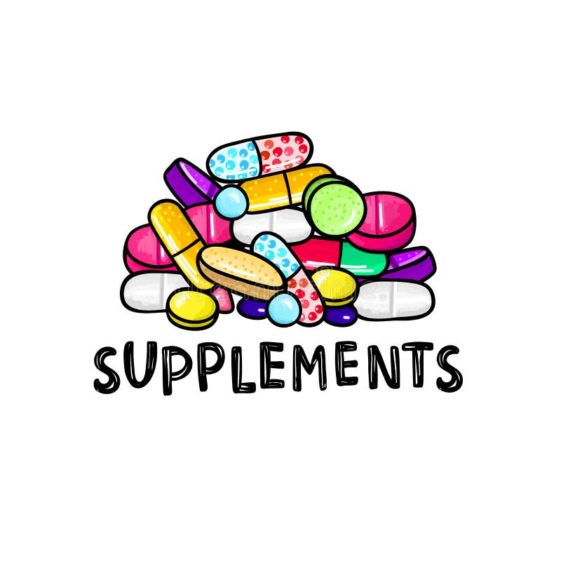 Lotto delle pillole variopinte e delle capsule Supplementi dietetici Stile di vita sano Stile degli indicatori dell'alcool doodle royalty illustrazione gratis