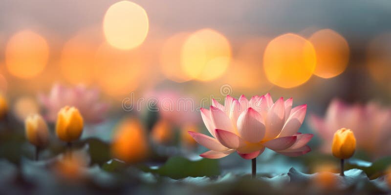 Lotus blommor med oskärpa i bakgrunden. generativ ai