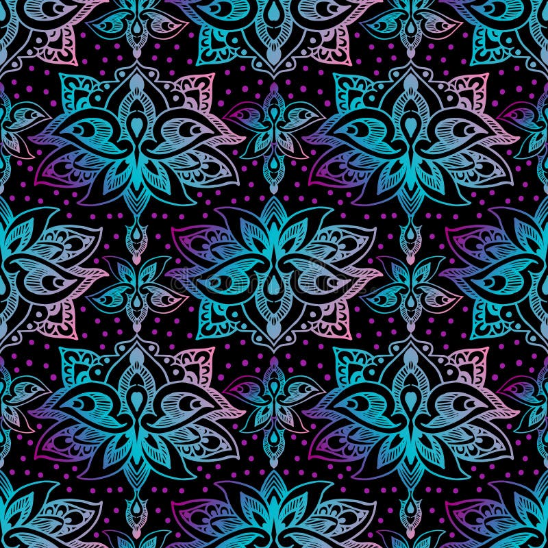 Lotus, eastern vector seamless pattern with paisley.