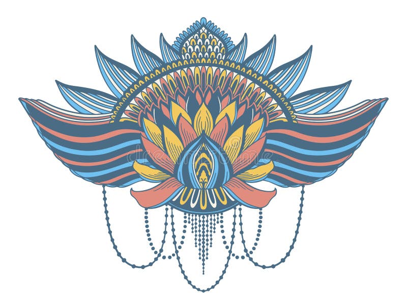 Lotus flower ethnic symbol.Tattoo design motif, decoration element. Sign Asian spirituality,nirvana and innocence.Vector illustration