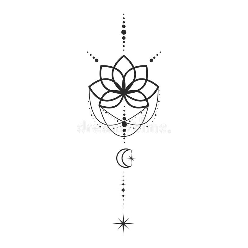 Premium Vector  Lotus flowers with crescent moon and stars vector blooming lotus  lotus logo design lotus spiritua