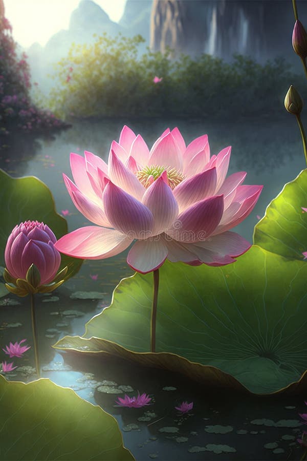 Lotus flowers in the lake stock illustration. Illustration of outdoor