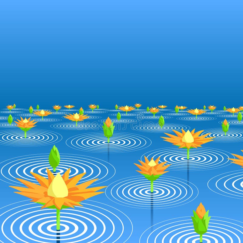 Lotus lake and Pagoda stock illustration. Illustration of brushstrokes