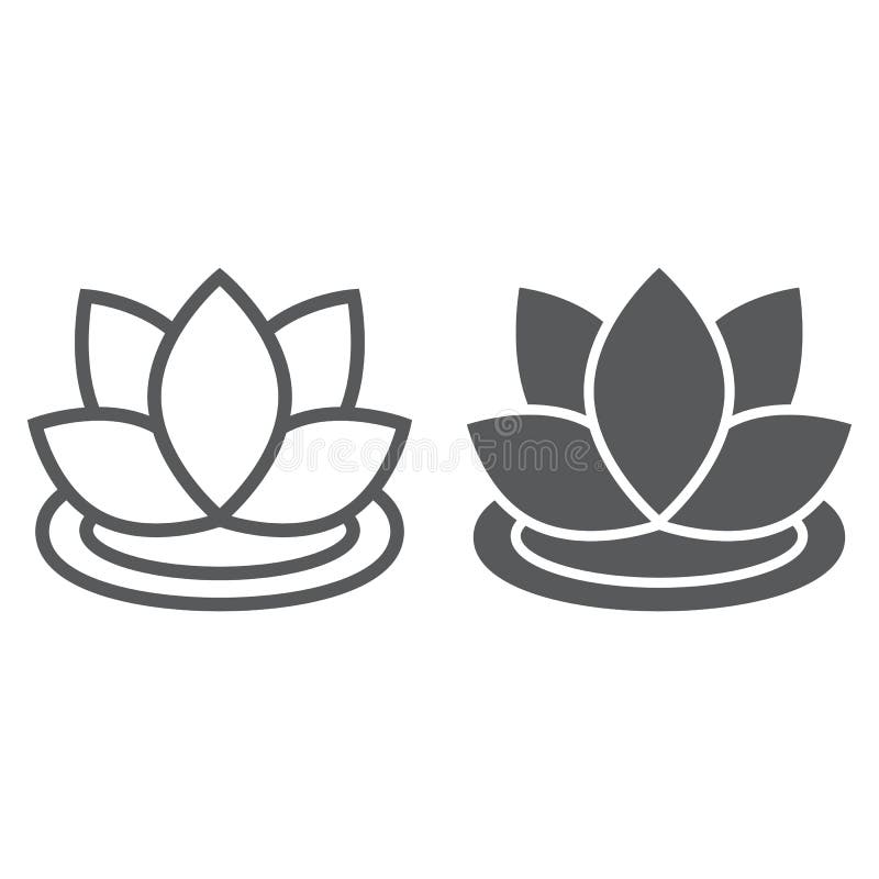 Lotus linia, glif ikona, kwiat i zdrój, kwiecisty znak, wektorowe grafika, liniowy wzór na białym tle ilustracji