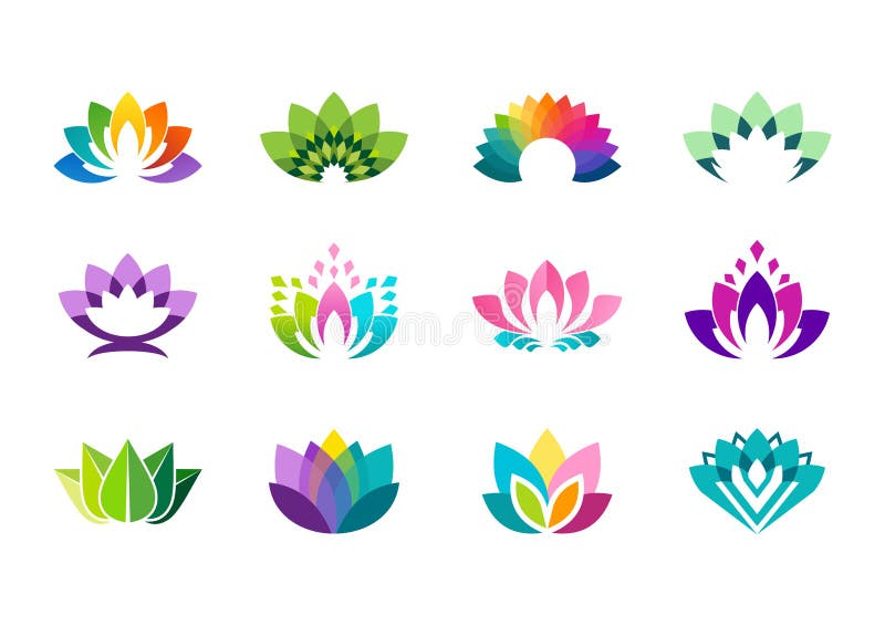 Lotus logo, design för vektor för logotyp för lotusblommablommor