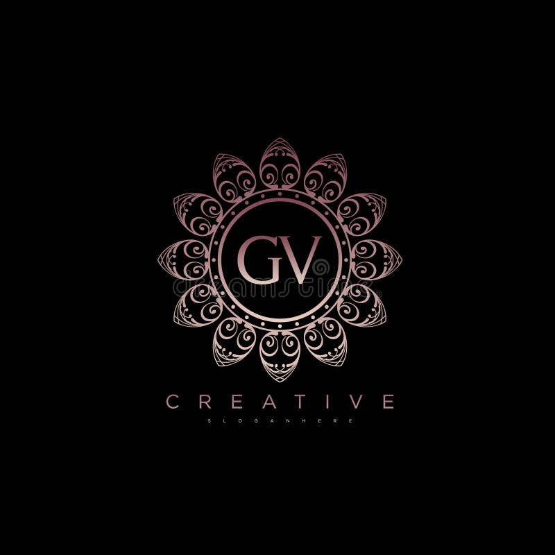 Lotus-vektor med elegant inledande logotyp för bokstavsgv elegant stock illustrationer