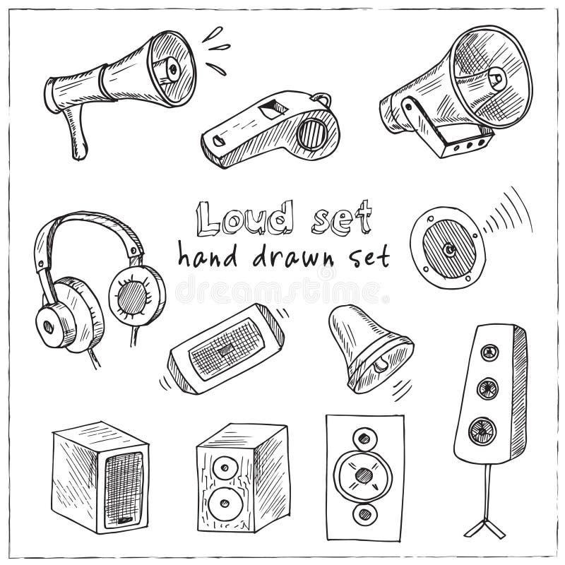 Loud Hand Drawn Doodle Set. Isolated Elements on White Background