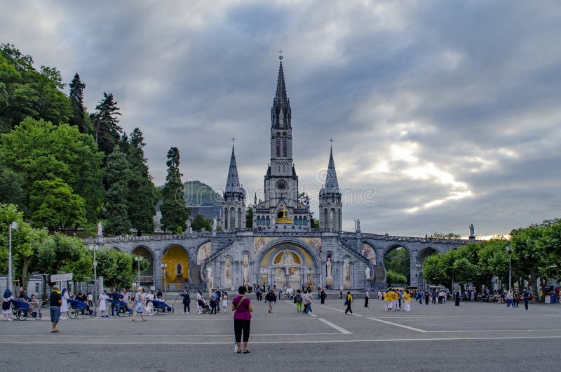 Loudes Famous French Town Cathedral of the Madonna among the Mountains ...