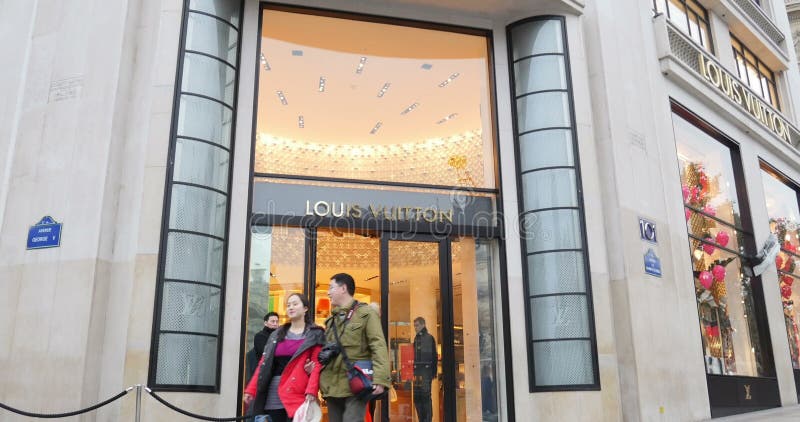 Louis Vuitton Luxury Store, Paris, France Establishing Shot Stock