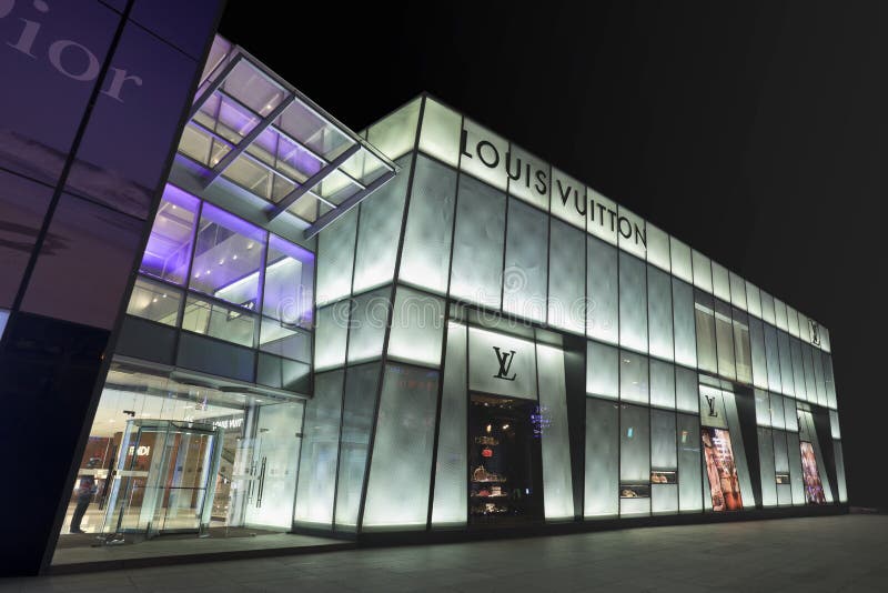 Louis Vuitton Outlet at Night, Shanghai, China Editorial Stock