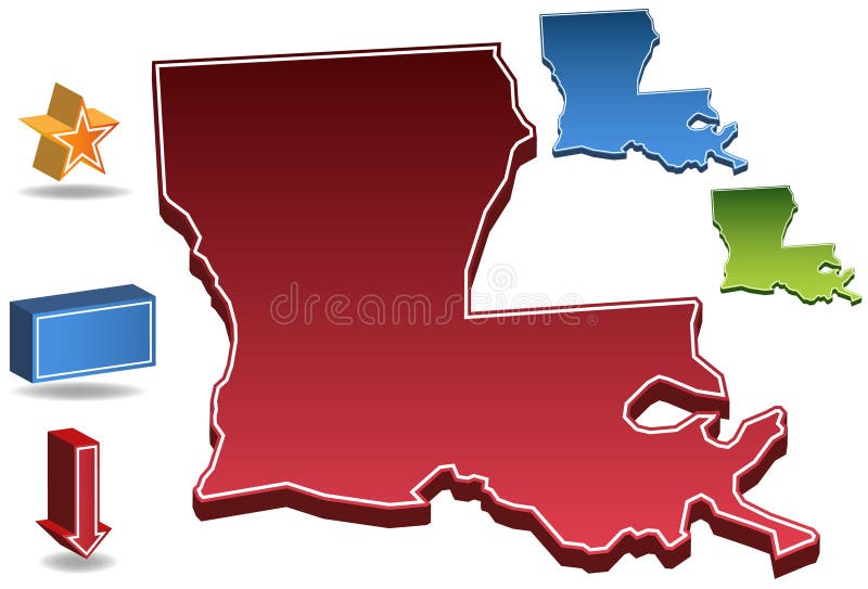 Louisiana Red Abstract 3D State Map United States America Stock