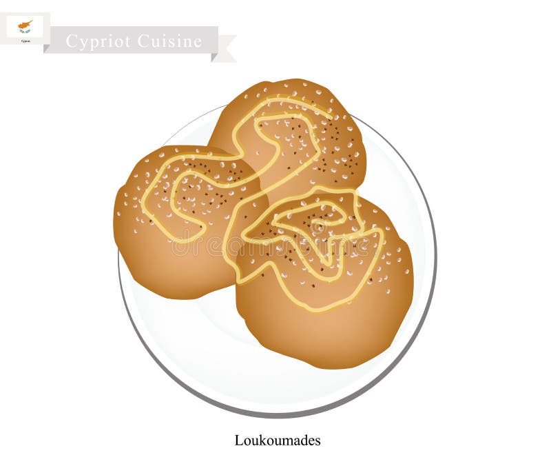 Loukoumades eller traditionella cypriotiska munkbollar med Sugar Syrup vektor illustrationer Loukoumades eller traditionella cypriotiska munkbollar med Sugar Syrup vektor illustrationer