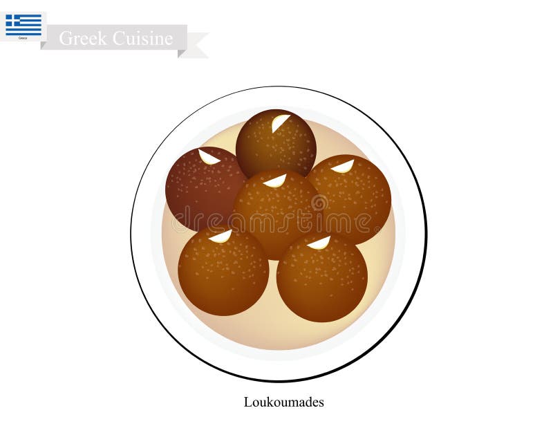 Loukoumades o palle greche del dessert con sciroppo dolce illustrazione di stock Loukoumades o palle greche del dessert con sciroppo dolce illustrazione di stock