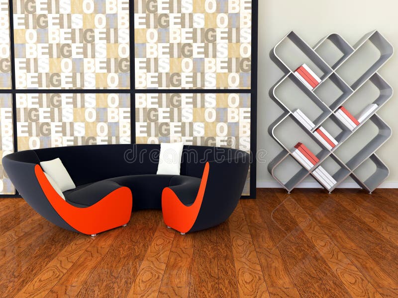 Lounge with black sofa and books royalty free illustration Lounge with black sofa and books royalty free illustration