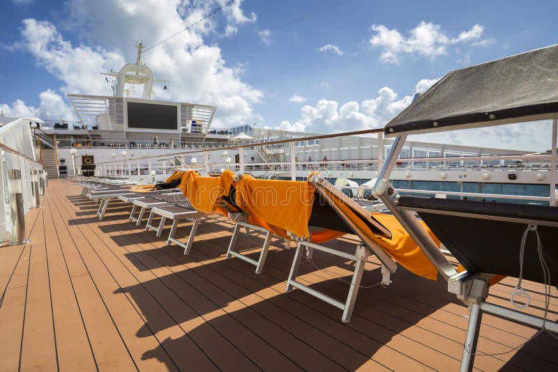 Lounge Chairs on Deck of Cruise Ship Stock Photo - Image of travel