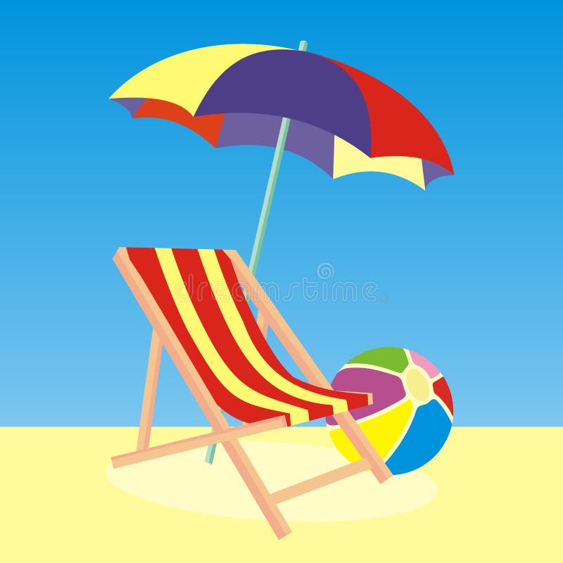 Deck chair on beach by sea stock vector. Illustration of idyllic - 31076377