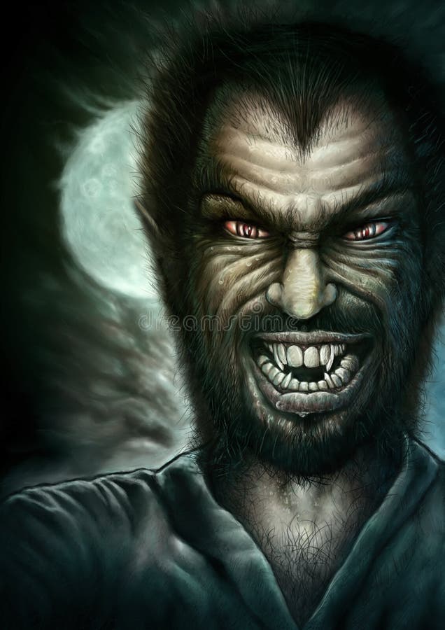 Loupgarou Dans La Peinture De Digital De Nuit Illustration Stock