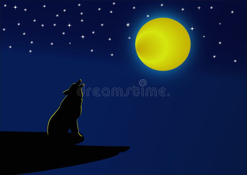 illustration stock loup hurlant à la pleine lune la nuit image