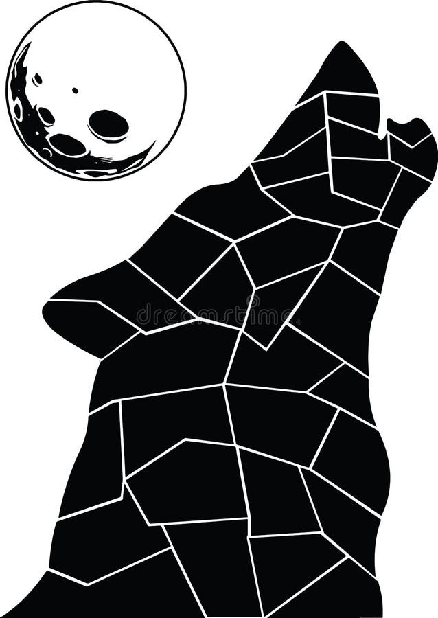 Loup noir et blanc à la pleine lune illustration libre de droits Loup noir et blanc à la pleine lune illustration libre de droits