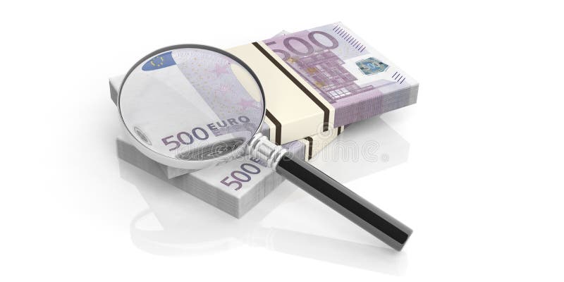 Loupe de rendu 3D sur une pile d'euros illustration de vecteur