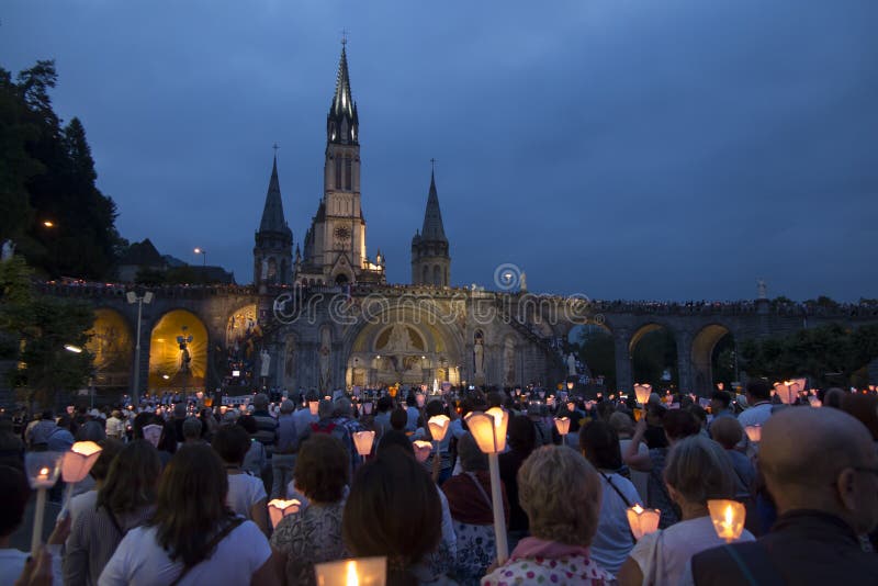 Lourdes, France, 24 June 2019: Evening Procession With Candles At The ...