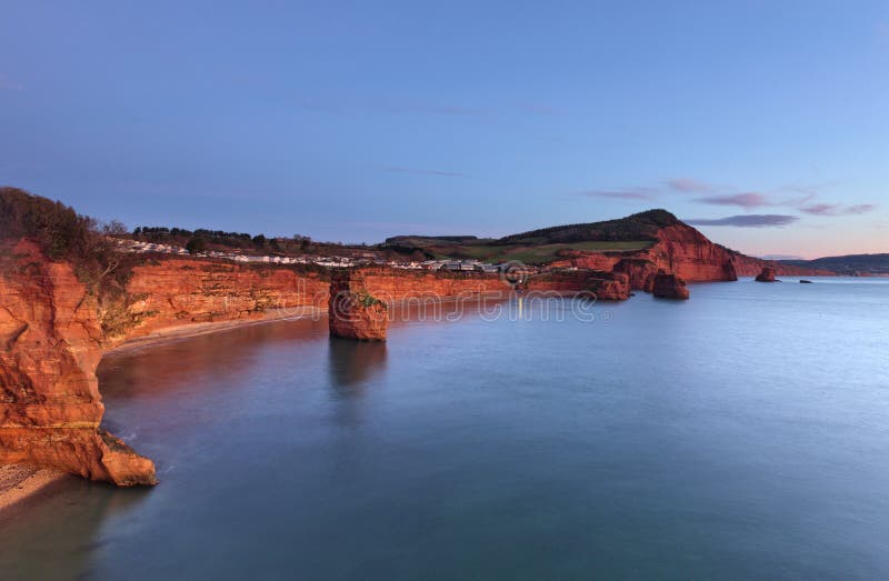 Otterton sandstone cliffs and seastack at Ladram Bay, South Devon, England. Otterton sandstone cliffs and seastack at Ladram Bay, South Devon, England