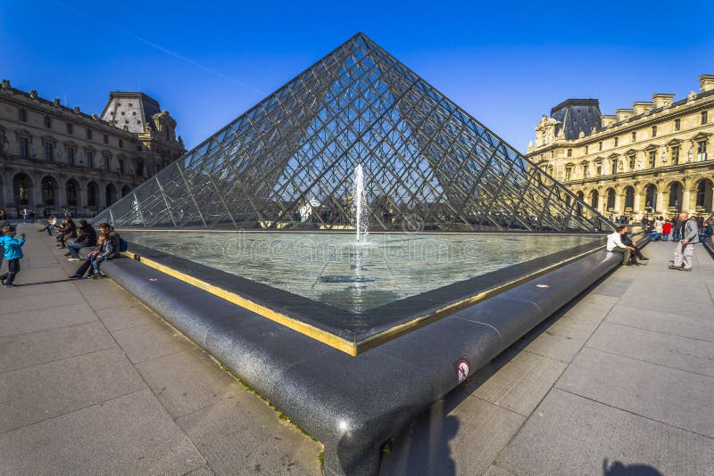 The Louvre Glass Pyramid in Paris, France Editorial Stock Image Image