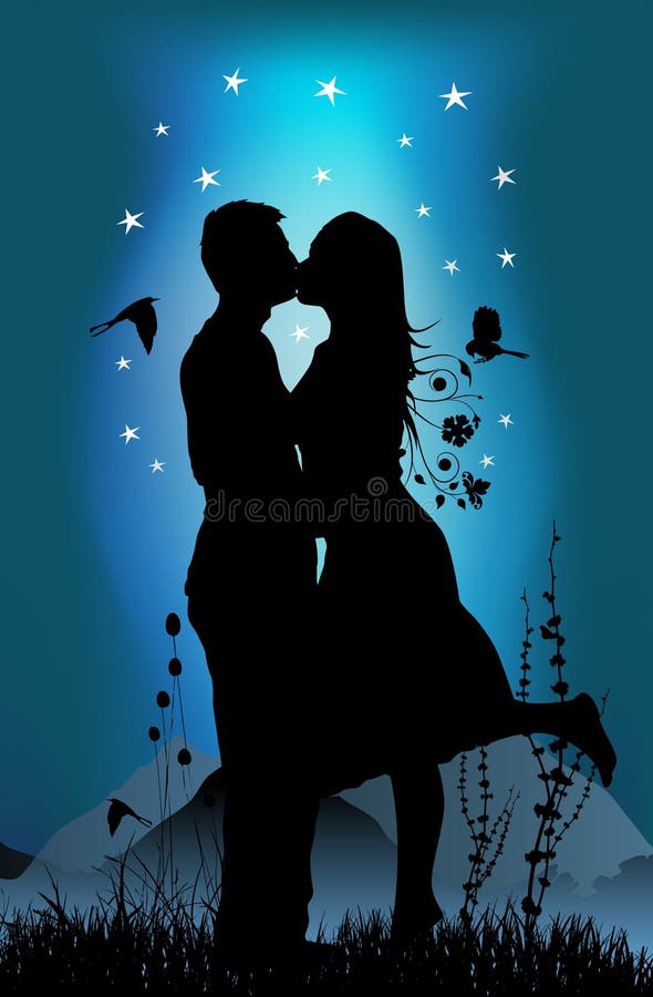 Love concept couple background vector. Grass night sky background vectors