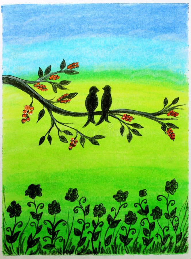 https://thumbs.dreamstime.com/b/love-bird-scenery-green-nature-drawing-background-silhouette-spring-season-painting-selective-focus-blur-214714785.jpg