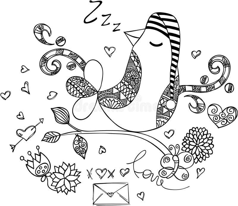 Love bird sleeping stock vector. Illustration of love 93609586
