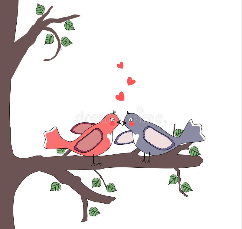 Love Birds on a Tree Branch Stock Illustration Illustration of card