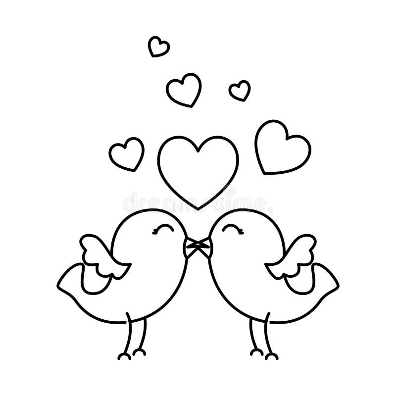 Love Card with Cute Birds Couple and Hearts Stock Vector - Illustration ...