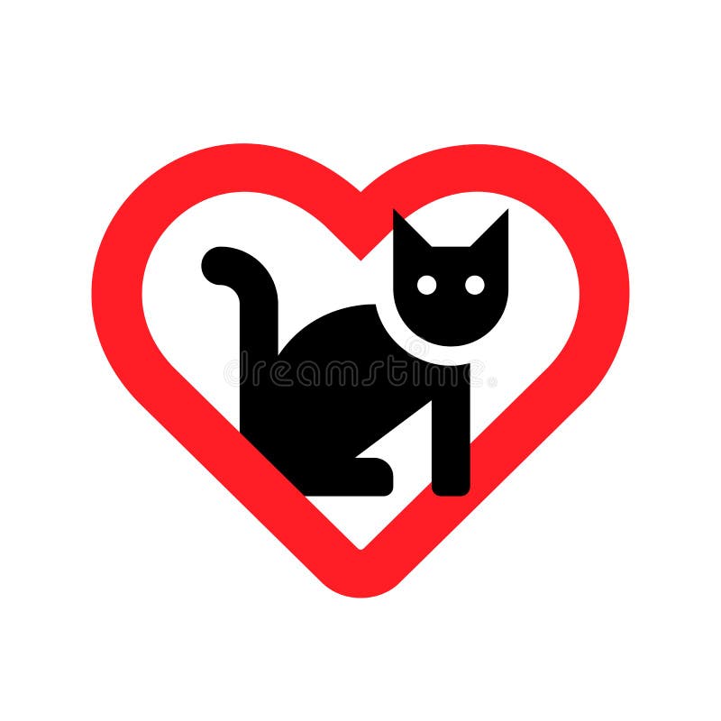 Love Cat Vector Icon. Cat with Heart Sign or Logo Isolated. Vector ...