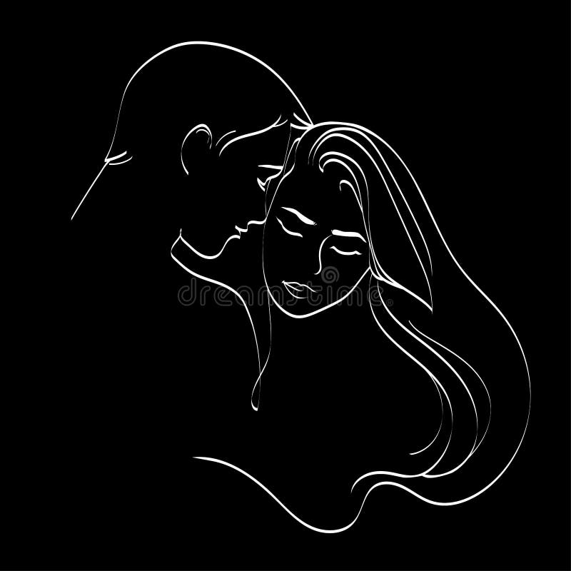 Line Drawings Men Women Kiss Stock Illustration 2184337023