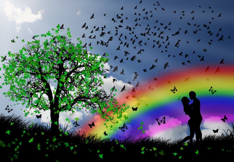 Love Couple in the Nature Spring Beauty Stock Illustration